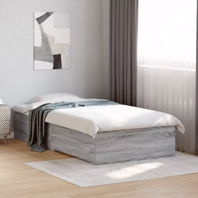 Berkfield Home Modern Bed Frame with Drawers in Grey Sonoma, W/D/H: 90 x 200 cm