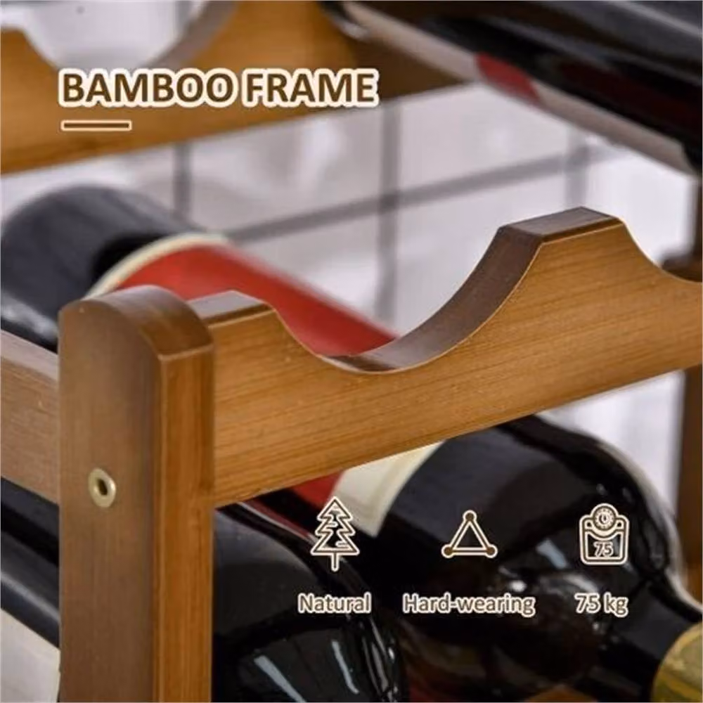 PAWNORA 4 Tier Bamboo Wooden Wine Rack in Brown, Holds 16 Bottles, W/D/H: 38.0 x 43.0 x 16.0 cm – 5