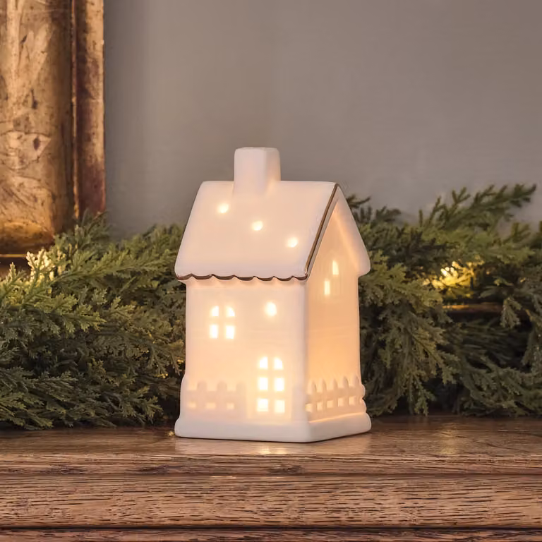 Lights4fun White Ceramic Light Up House Tabletop Winter Decoration