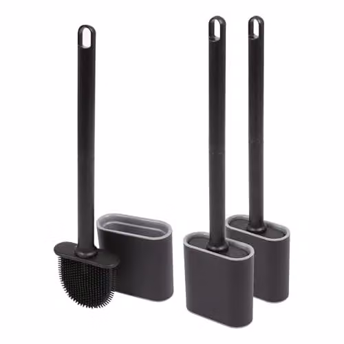 Harbour Housewares Wall-Mounted Silicone Toilet Brush and Holder Set, Pack of 3, Black – 1