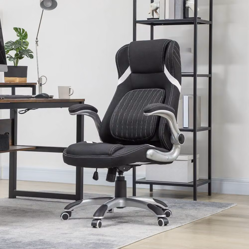 STILVORA Modern Black Fabric Task Chair with 360 Degree Swivel, Armrests and Castors, W/D/H: 68 x 68 x 120 cm – 2