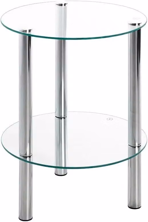 FURNOS 2-Tier Round Silver Side Table with Glass Top, W/D/H: 35 x 35 x 47 cm – 3