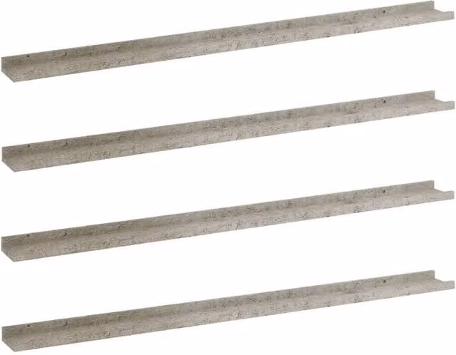 Berkfield Home Wall Mounted Shelves, 4 Piece Set in Concrete Grey, W: 115 cm, D: 9 cm, H: 3 cm