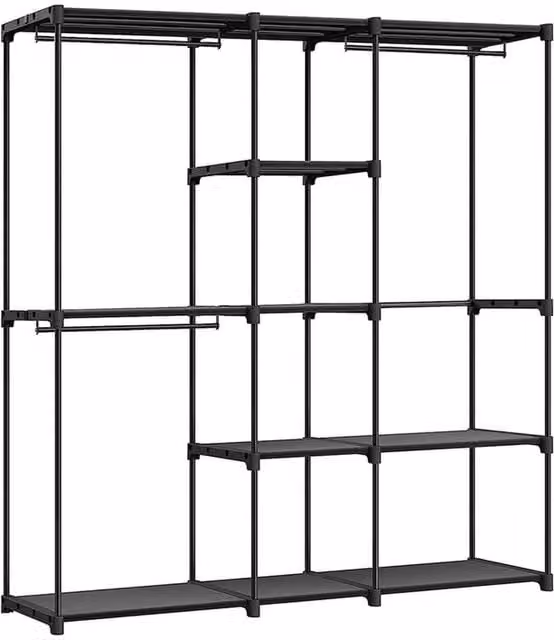 Pirlo Plush Matt Black Metal Clothes Rail with Continuous Linear Rail