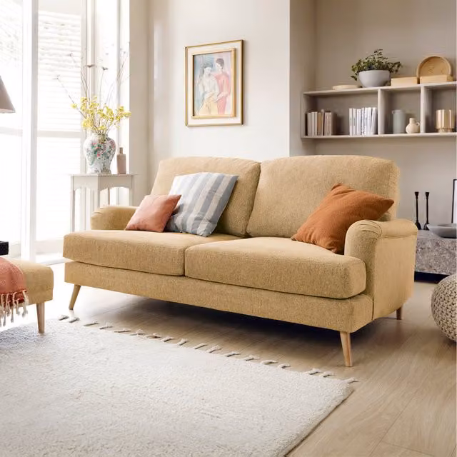Abakus Direct Harper 3 Seater Upholstered Fabric Sofa in Peanut Brown with Removable Covers and Scatter Cushions