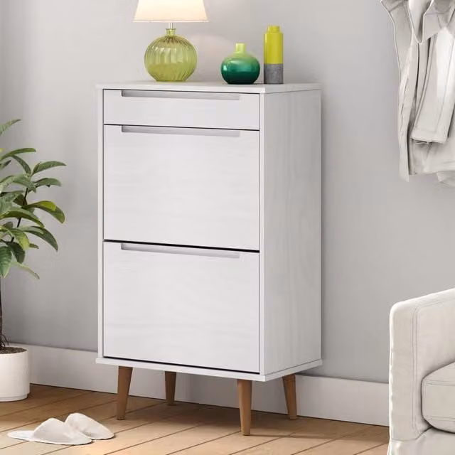 Berkfield Home MOLDE White Solid Wood Pine Shoe Cabinet W/D/H: 59.5 x 35 x 103 cm – 1