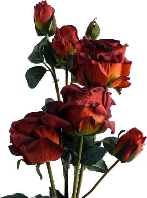 Red Artificial Rose Flower Spray with 4 Flowers and 3 Buds