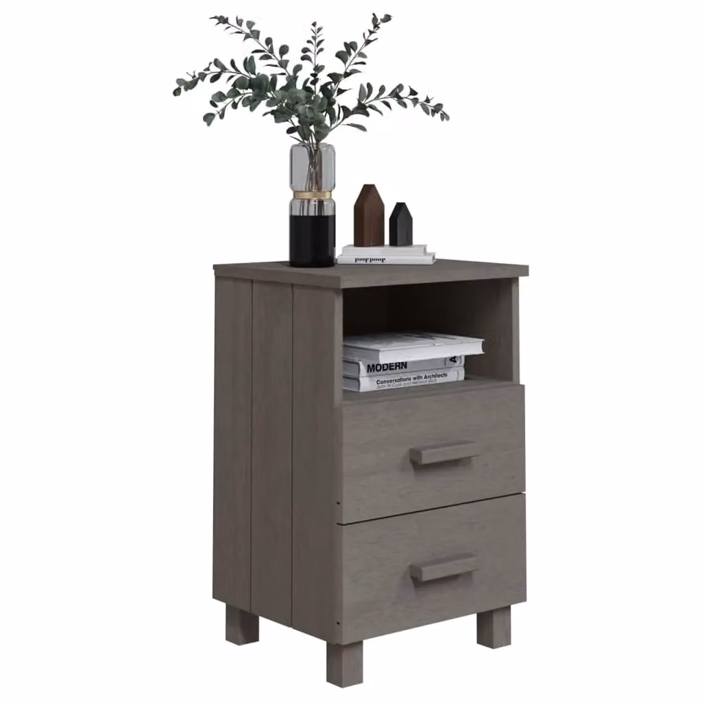 Berkfield Home HAMAR Bedside Cabinet in Light Grey Solid Pine Wood, W/D/H: 40 x 35 x 62 cm – 3
