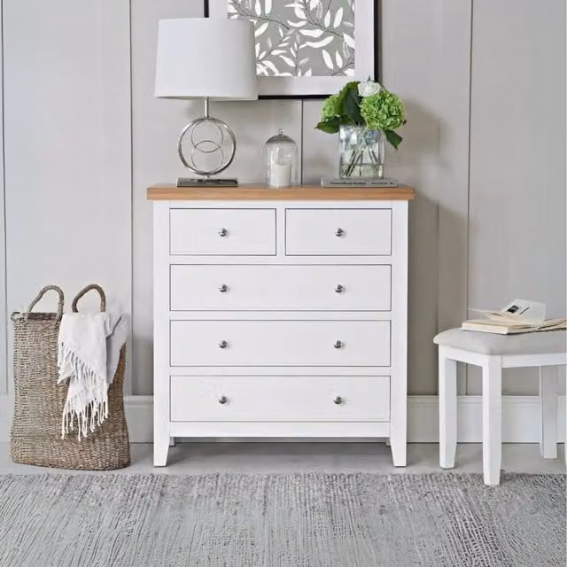 Home Source Easton 5 Drawer Chest White Bedroom Storage Unit