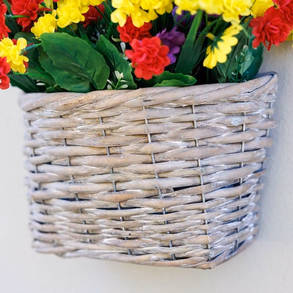 Primrose Multicolour Artificial Wildflower Wall Floral Arrangement in a Grey Wicker Basket, 32 cm – 2