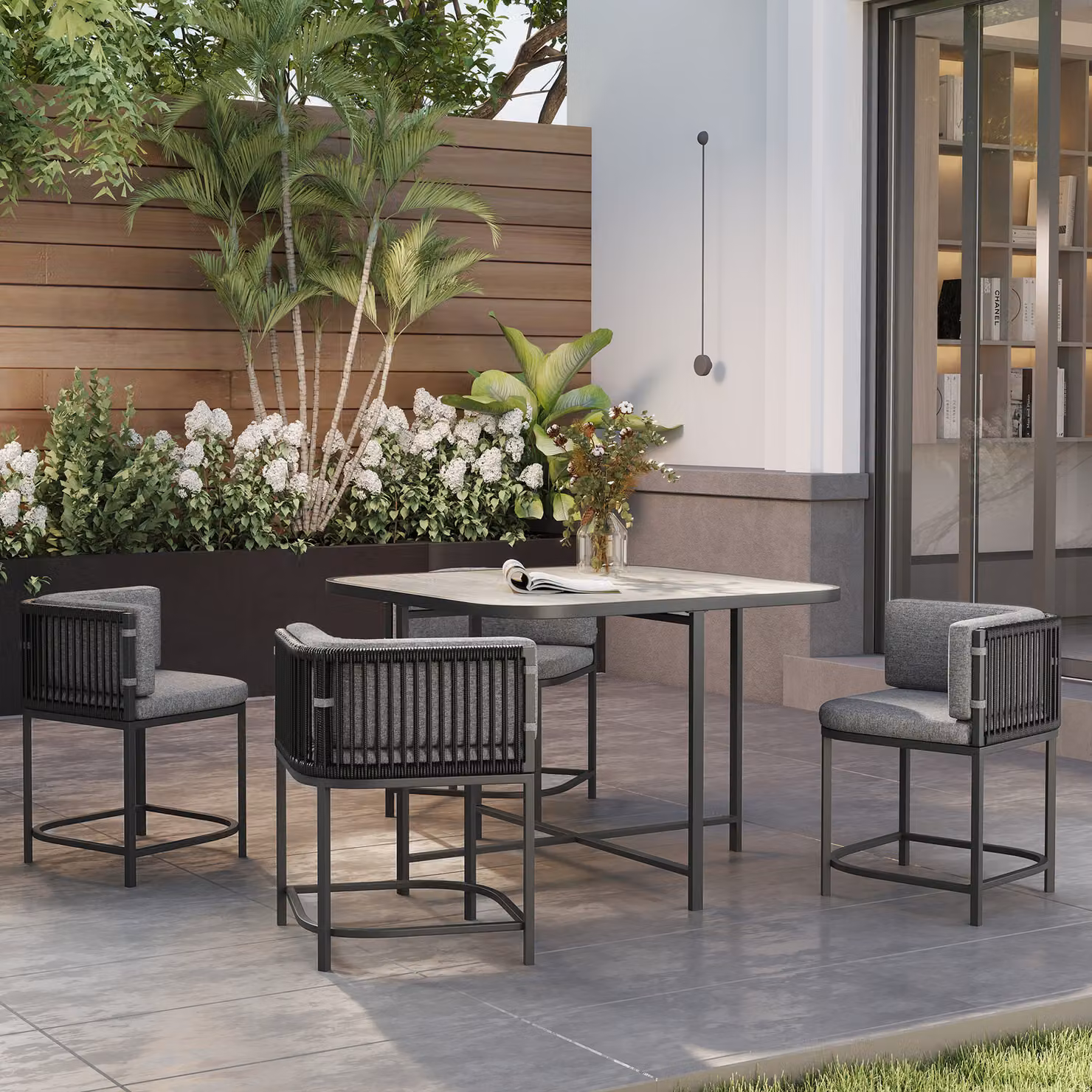 Outsunny 4-Seater Rattan Cube Garden Furniture Set with Cushions in Grey – 6