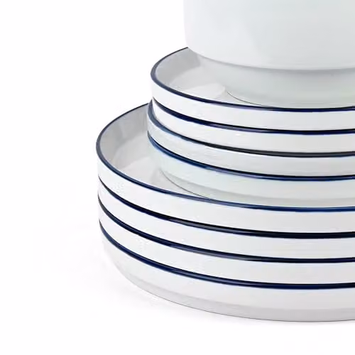 Waterside 12-Piece Porcelain Dinner Set in White and Blue – 2