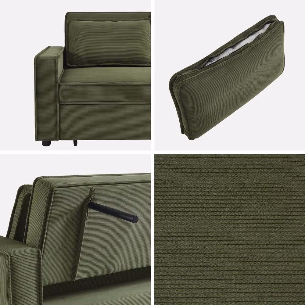 sweeek 2-Seater Corduroy Sofa Bed in Khaki Green with Scatter Cushions – 3