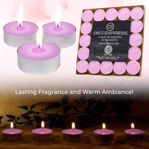 Deco Express Rose Petals Scented Tealight Candles, Pink, 25 Pack – 6