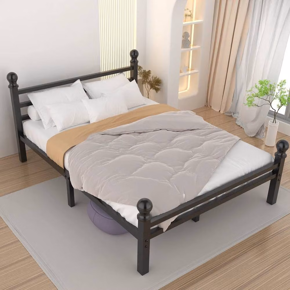 NESTLUNE Double Size Metal Bed Frame with Headboard and Footboard in Black, 140 x 200 cm – 3