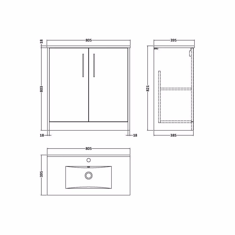 Balterley Winshill Contemporary 2 Door Freestanding Bathroom Vanity Unit, Blue, Width: 80 cm – 3