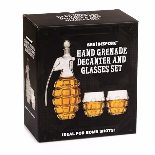 Bar Bespoke Grenade Glass Decanter Set with Stopper, Transparent