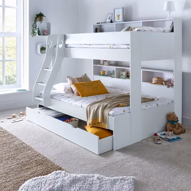 Bedmaster Oliver White Triple Sleeper Storage Bunk Bed with Drawers and Rubberwood Construction