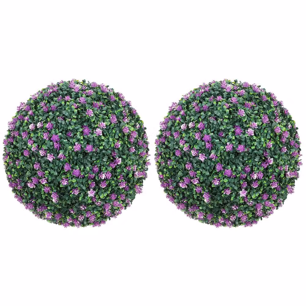 Wyld Haus Safiri Set of 2 Purple Artificial Round Boxwood Ball Plants, Potted Tabletop Decor, H 40 cm x W 40 cm x D 40 cm – 2