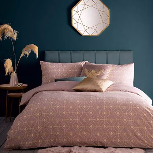 Terrys Bee Deco Reversible Duvet Cover and Pillowcase Set in Pink and Gold, W/D/H: 200 x 200 cm and 50 x 75 cm – 2