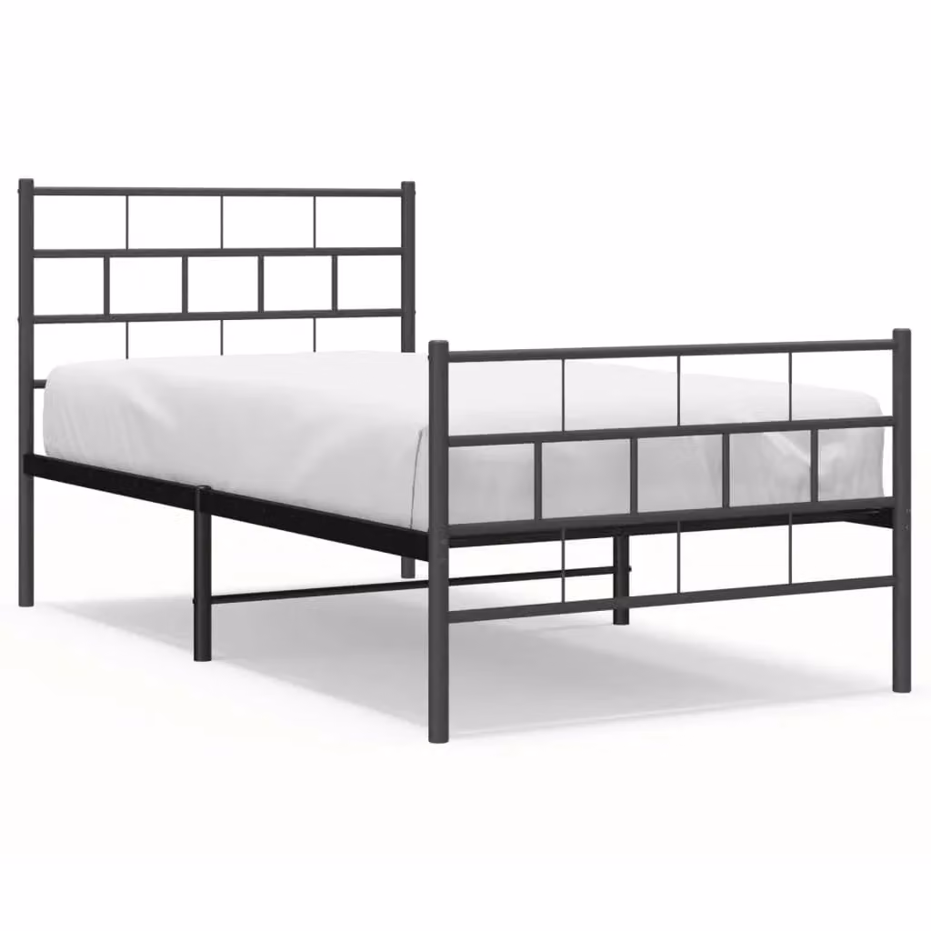Berkfield Home Metal Bed Frame with Headboard and Footboard in Black, W: 107 cm, L: 203 cm – 2