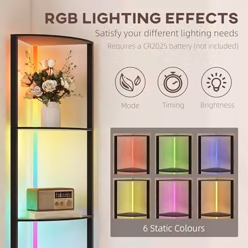 HOMCOM RGB LED Floor Lamp with 4-Tier Shelves, Black, H 163 x W 42 x D 29.5 cm – 3