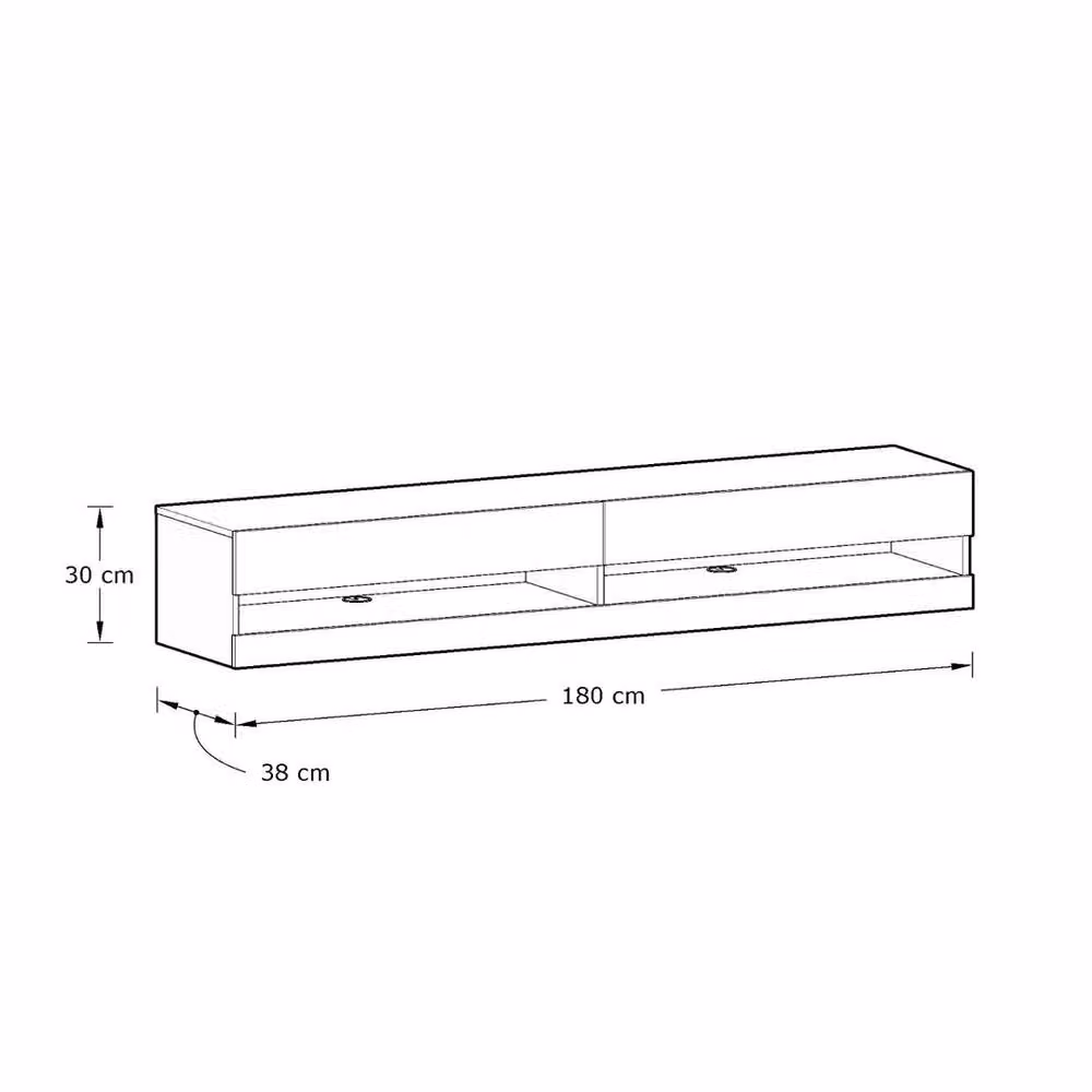 FORGEVIO Minimalist Wall Mounted TV Media Entertainment Unit with Integrated LED Lighting in Grey Anthracite Matt, W: 180 cm, D: 30 cm – 2