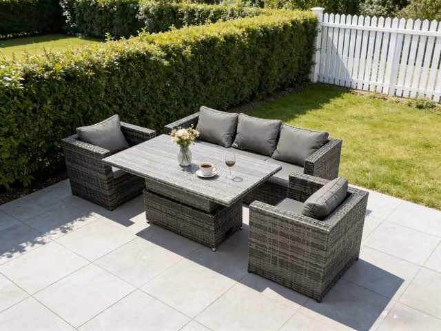 Fimous 5-Piece Dark Grey Garden Set with Adjustable Table and Rattan Design