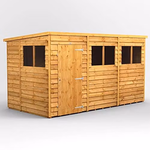 Powersheds Premium Pent Overlap Wooden Shed in Brown with Security Features, Window and Floor