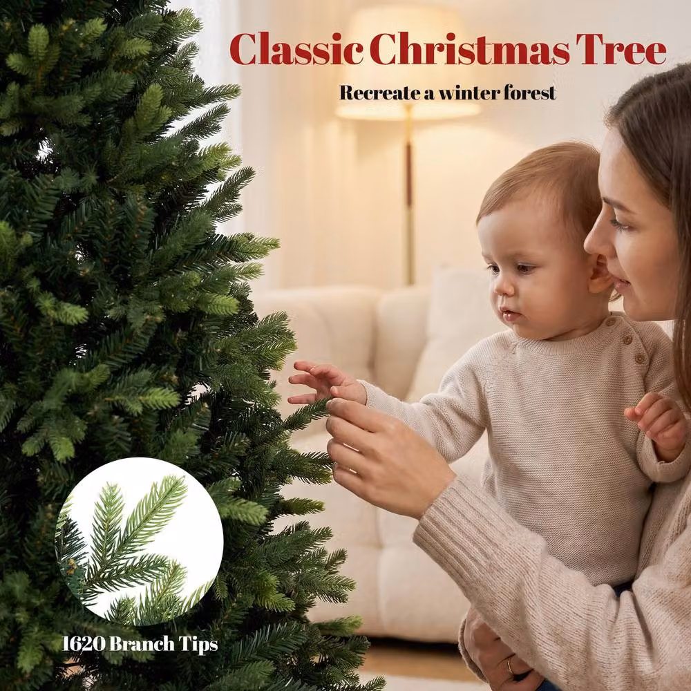 HOMCOM 5ft Green Artificial Christmas Tree with Solid Fir Wood Stand – 4