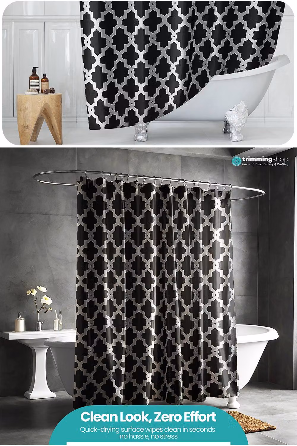 Neel Blue Trellis Black Polyester Shower Curtain with 12 Hooks, W: 180 cm, H: 180 cm – 5