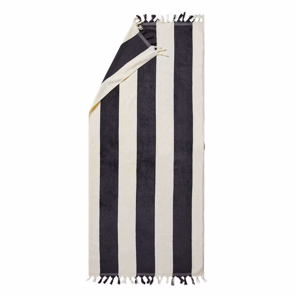 Vinga Valmer Striped Beach Towel in Black and Multicolour, Cotton Terry Velour – 2