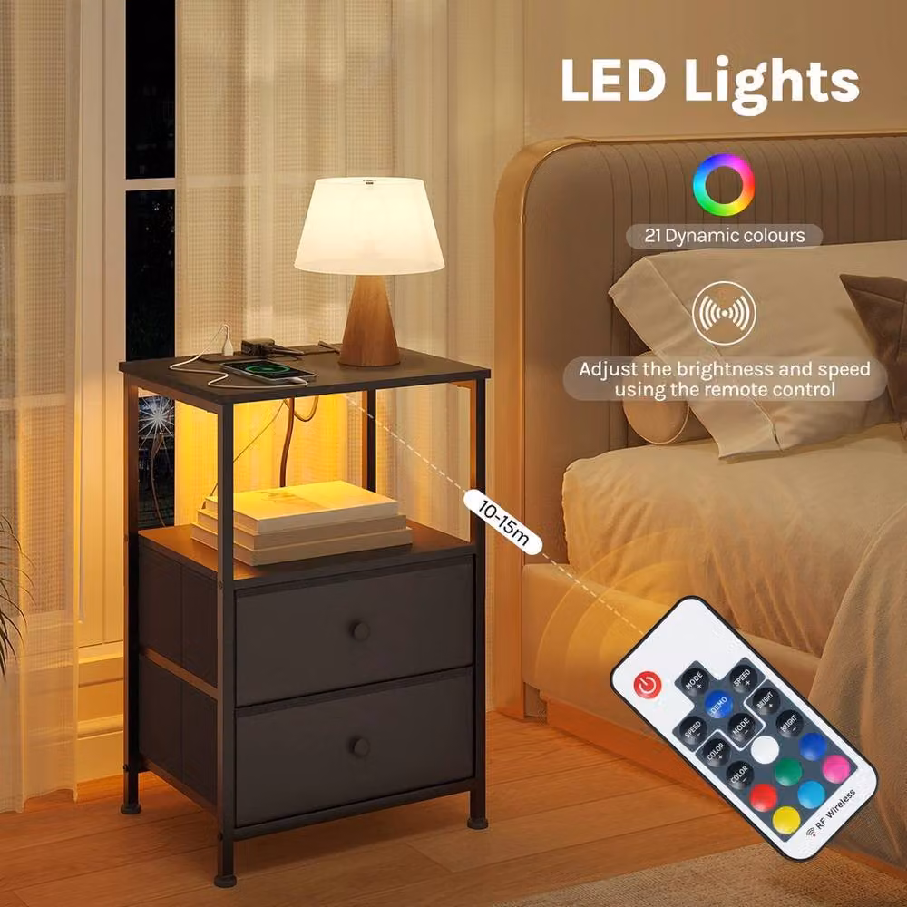 SPETLEK Set of 2 Black Wooden Bedside Table Cabinets with Integrated Lighting – 2