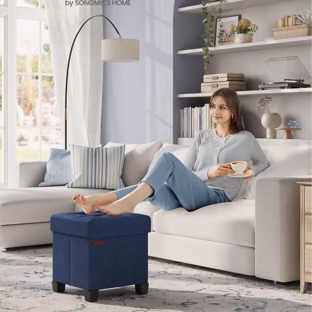 SONGMICS Elegant Storage Ottoman Foot Rest in Blue, W/D/H: 38 x 38 x 40 cm