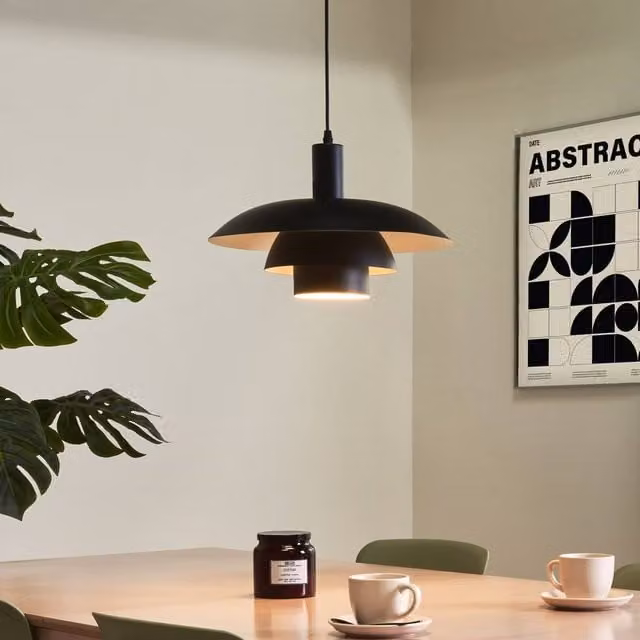 Wyld and Coco Mid-Century Style Matte Black Metal Tiered Dome Pendant Lamp – 1