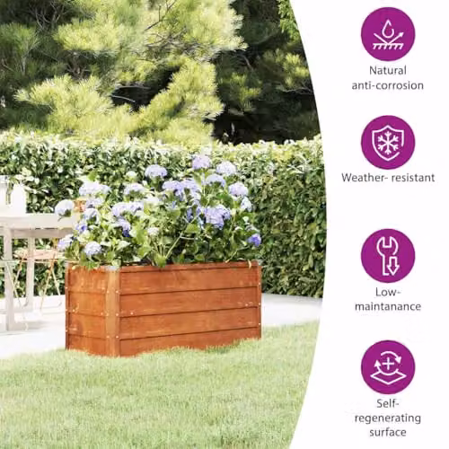 vidaXL Corten Steel Raised Bed in Brown, W: 100 cm, D: 40 cm, H: 45 cm – 3