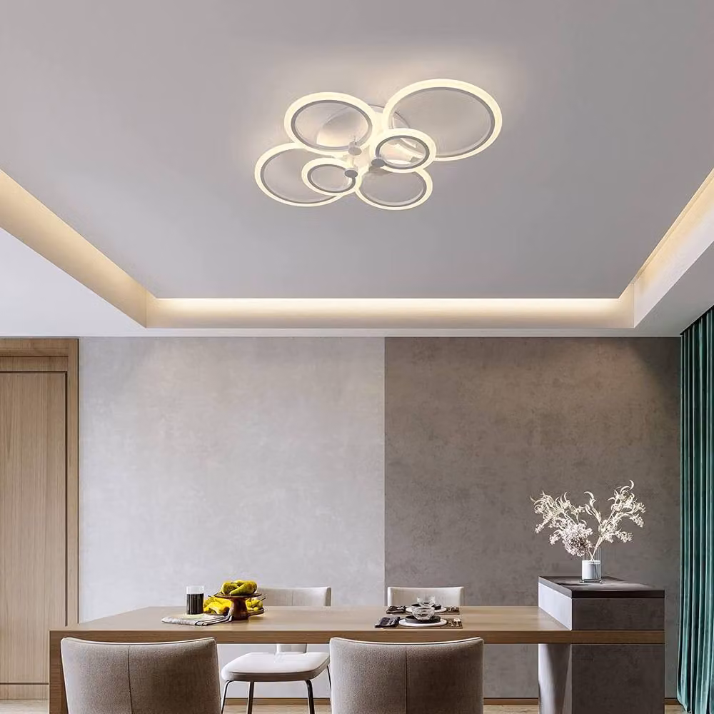 Goeco LED Ceiling Light with Remote Control, 6 Dimmable Acrylic Rings in White and Chrome – 2