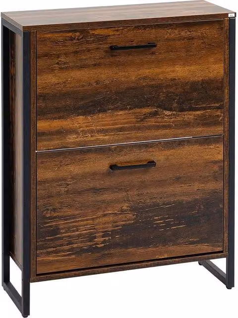 PAWNORA Brown 2 Flip Door Shoe Cabinet with Internal Shelves and Tilting Compartments