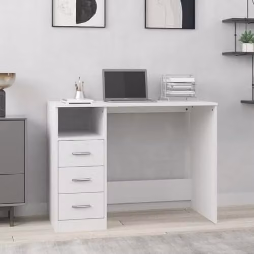 vidaXL Modern Computer Desk with Drawer Unit, White, W: 102 cm, D: 50 cm, H: 76 cm – 2