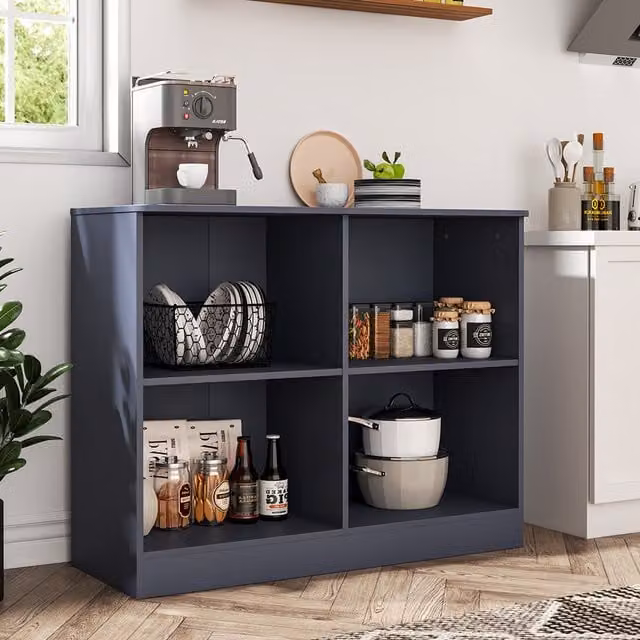 Livingandhome Modern Grey Wooden Open Kitchen Cabinet for Display