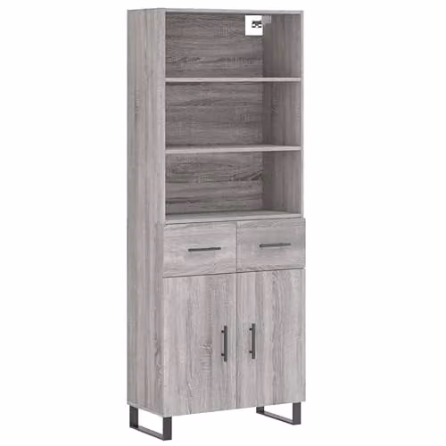 vidaXL Modern Grey Sonoma Highboard with Hinged Doors and Internal Shelves, W/D/H: 69.5 x 34 x 180 cm