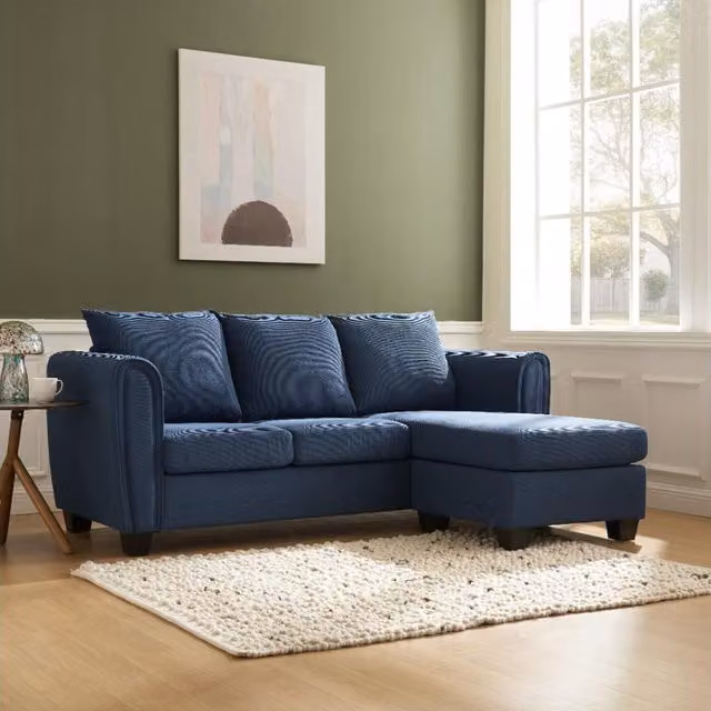 Alton 3 Seater Reversible Chaise Sofa in Blue Cord Fabric with Sleeping Function