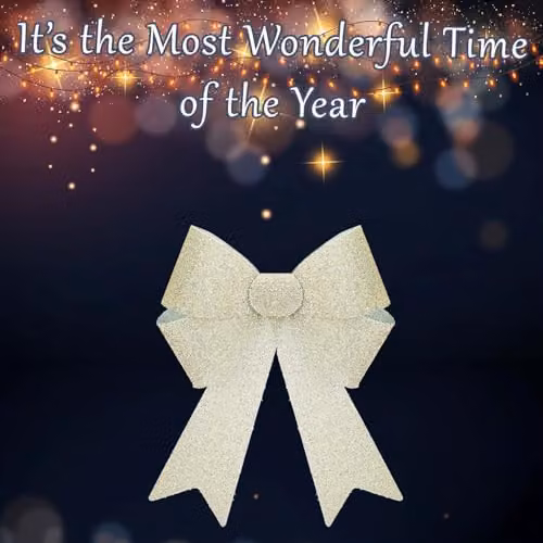 VFM e-Store Tinsel Bow Christmas Decoration in Gold and Beige, W/D/H: 22 x 32 x 7 cm – 3