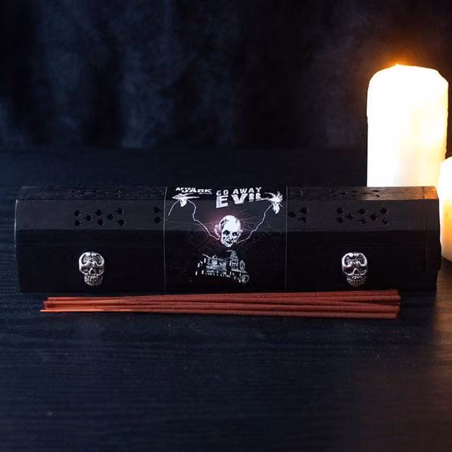 Something Different KDMD Go Away Evil Incense Box in Black, Brown and Silver Wood – 3