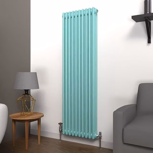 Lux Heat Vertical Coloured Column Radiator in Light Aqua Green, H 150 cm x W 47 cm