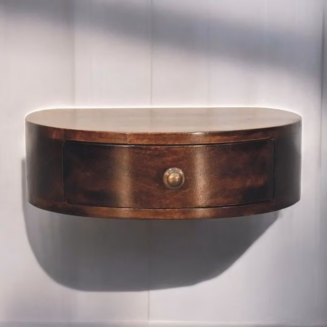 Artisan Furniture Mango Wood Wall Mounted Rounded Bedside Table in Brown