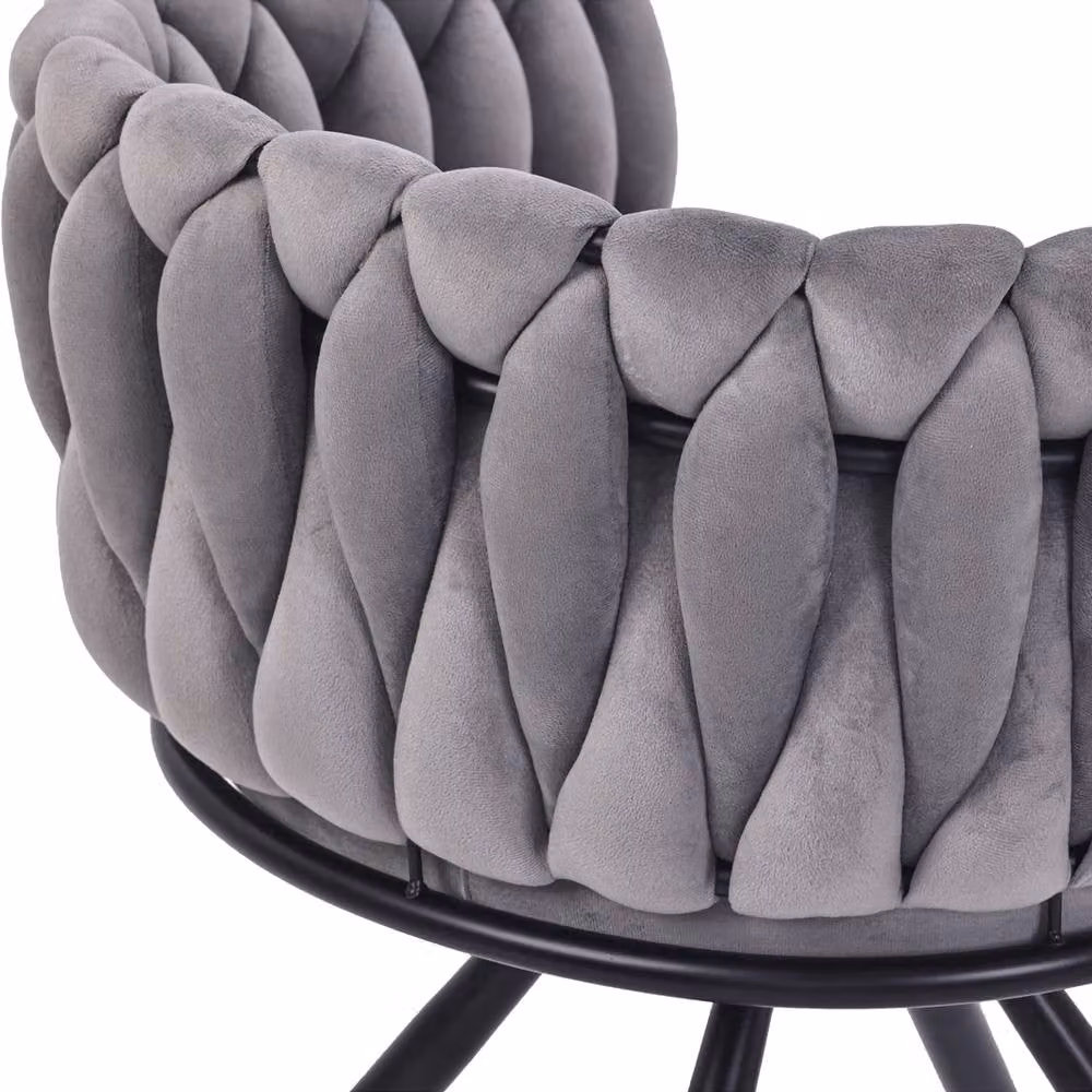 Rolipo Set of 2 Grey Velvet Swivel Dining Chairs with Metal Legs – 5