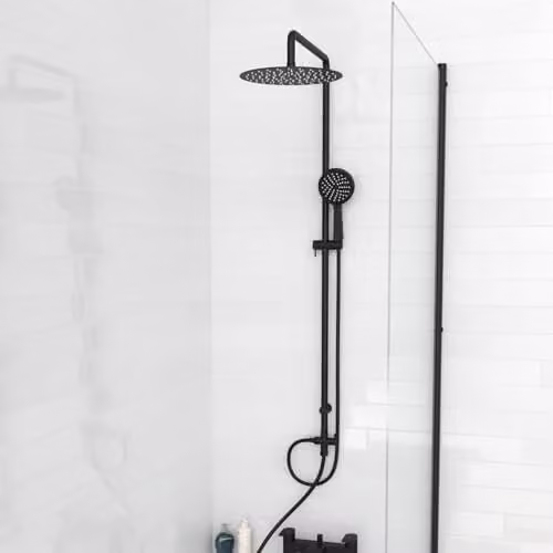 Nes Home Modern Exposed Round Shower Mixer Handset and Riser Rail Kit in Matte Black