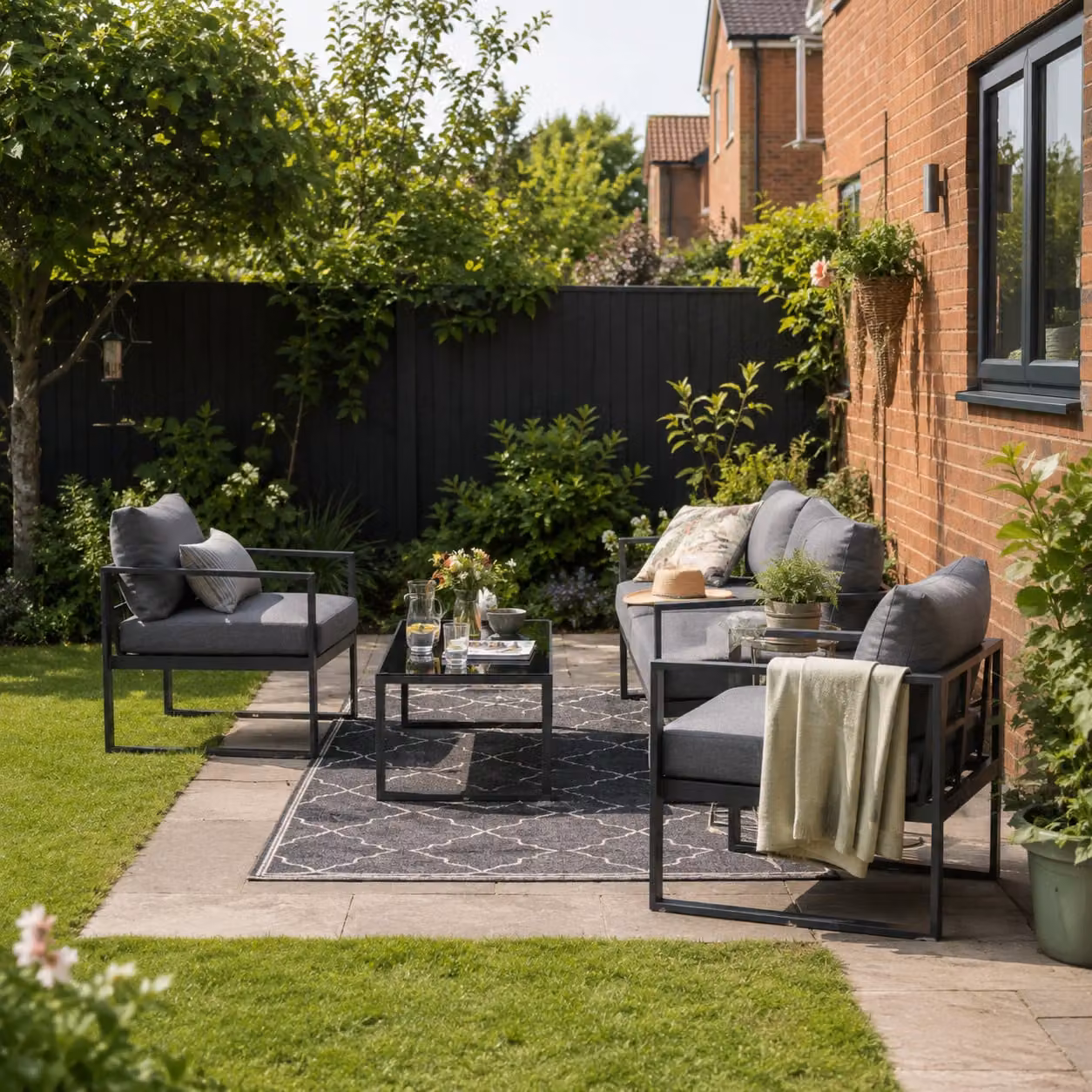 Outsunny 4 Piece Grey Garden Furniture Set with Upholstered Cushions and Powder Coated Aluminium Frame – 2