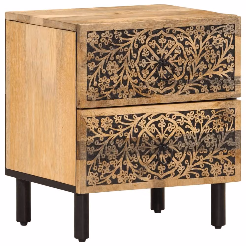Berkfield Home Set of 2 Solid Mango Wood Bedside Cabinets in Brown, W: 40 cm, D: 33 cm, H: 46 cm – 3